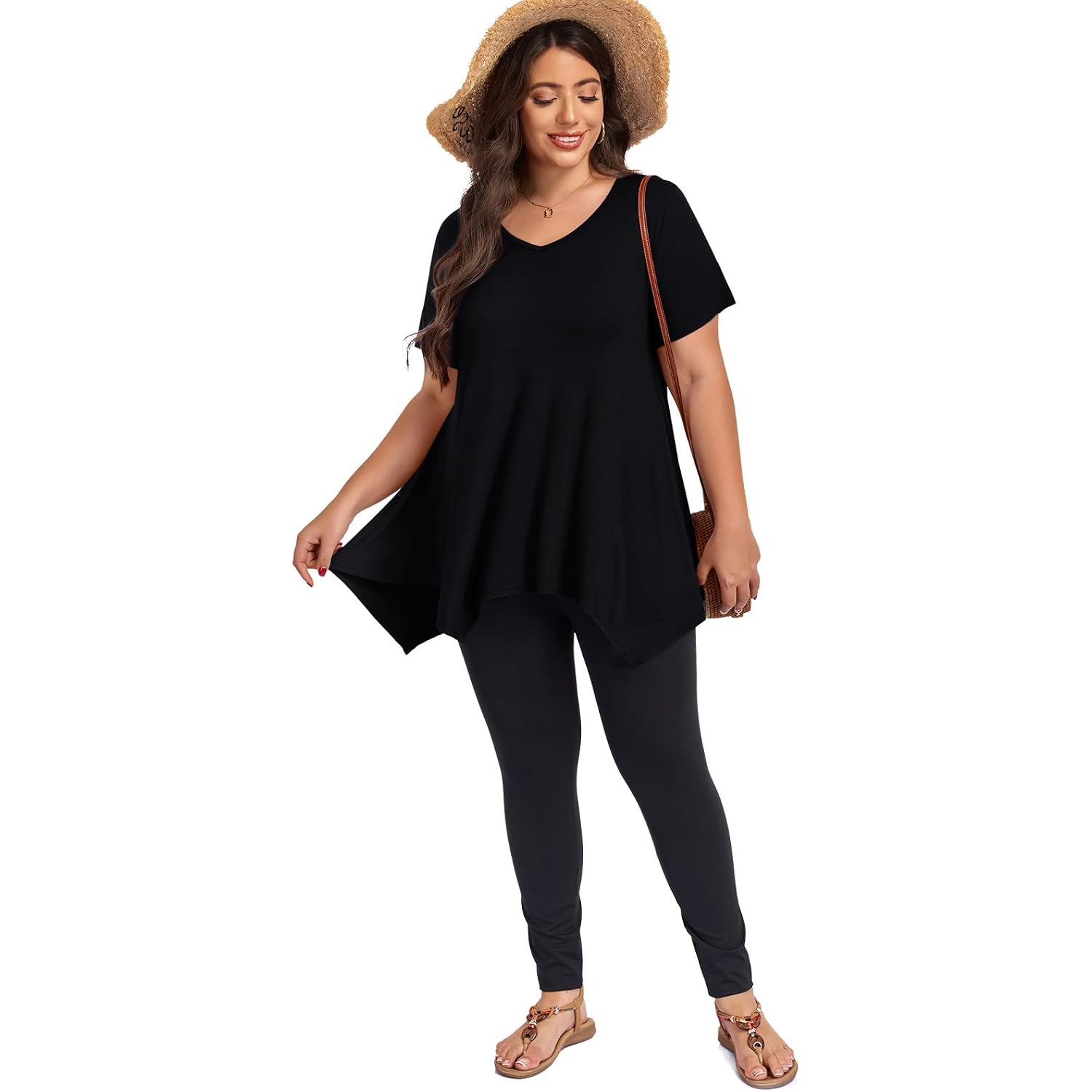 LARACE Plus Size Tops for Womens Summer Clothes Short Sleeve Shirts Casual V Neck Tunic Asymmetrical Blouses
