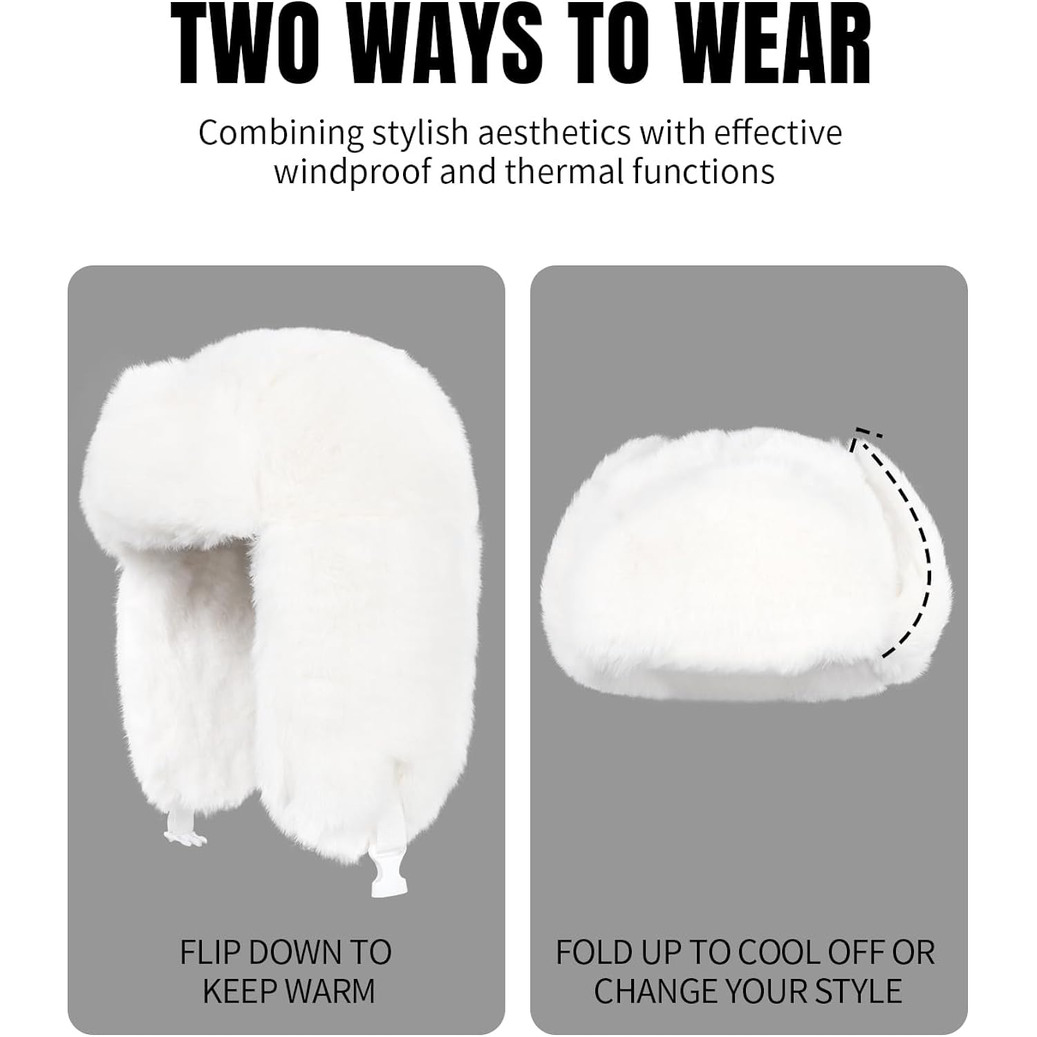 Ushanka Hat for Men Women Winter Cozy Plush Fur Russian Hat with Ear Flaps, Fluffy Furry Fuzzy Windproof Warm Trapper Hat