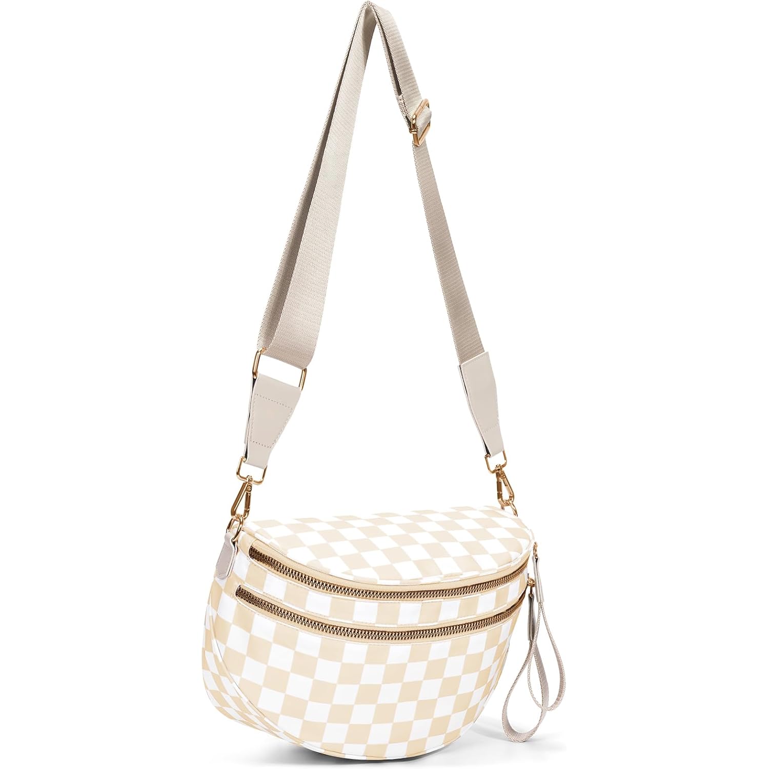 hibear Checkered Crossbody Bag Spacious Bum Bags for Women Nylon Crossbody Fanny Packs Checkered Purse Belt Wallet
