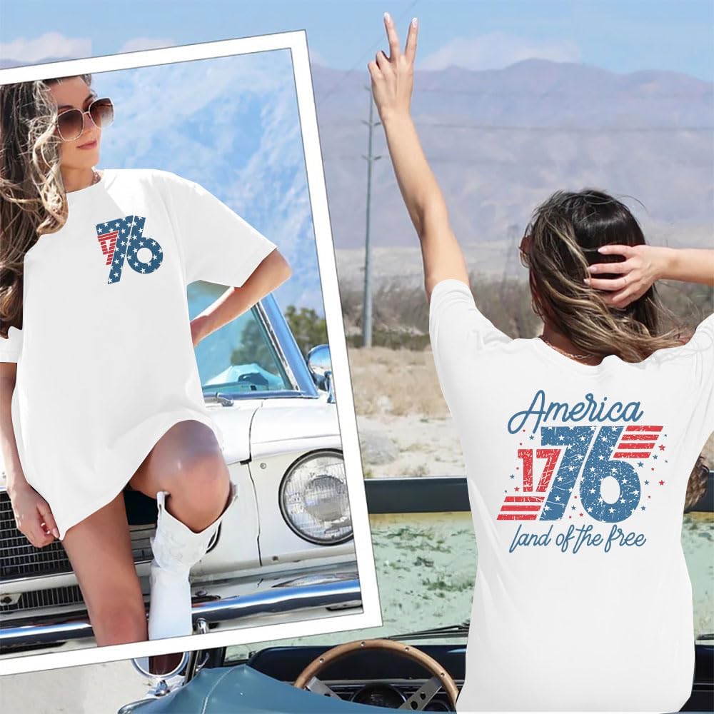 1776 Shirts for Women USA Shirt American Flag T-Shirt 4th of July Patriotic Tee Shirts Red White and Blue Tops White