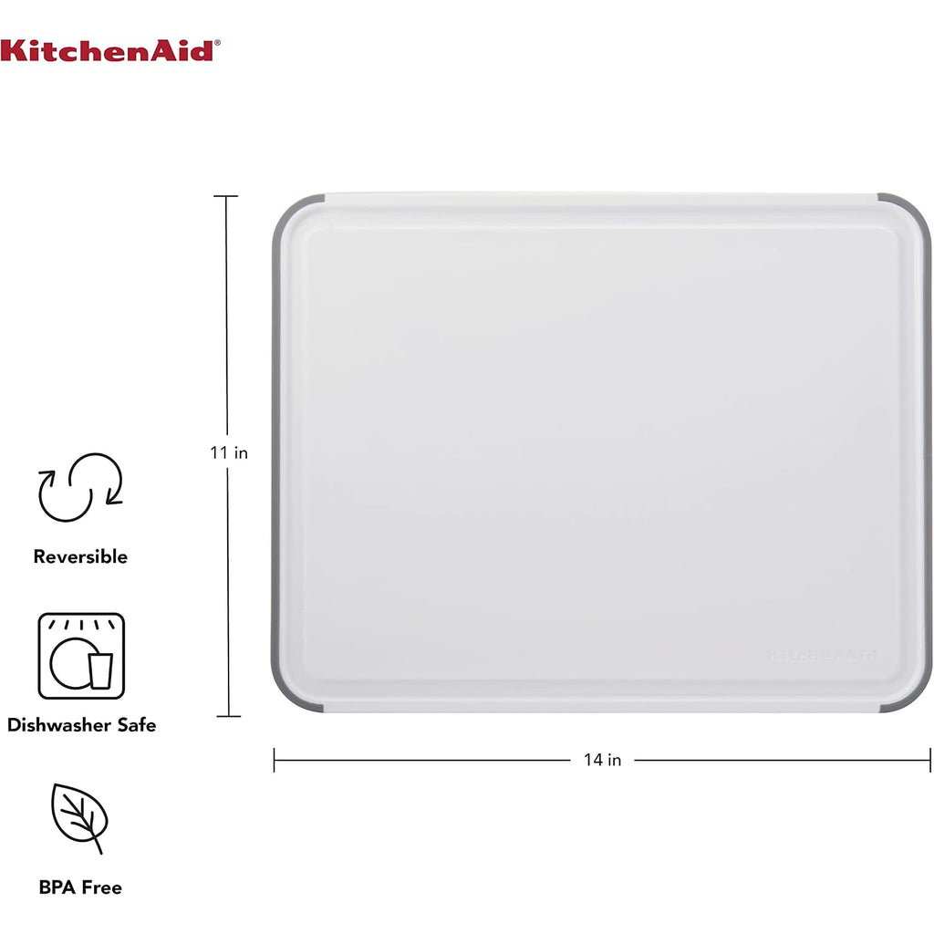 Kitchenaid Classic Cutting Board With Perimeter Trench And Non Slip Edges, Dishwasher Safe, 11 Inch X 14 Inch, White And Gray