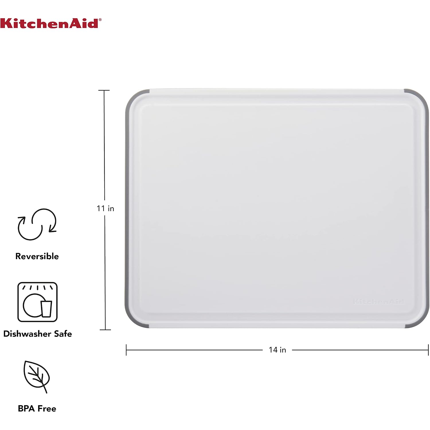 Kitchenaid Classic Cutting Board With Perimeter Trench And Non Slip Edges, Dishwasher Safe, 11 Inch X 14 Inch, White And Gray