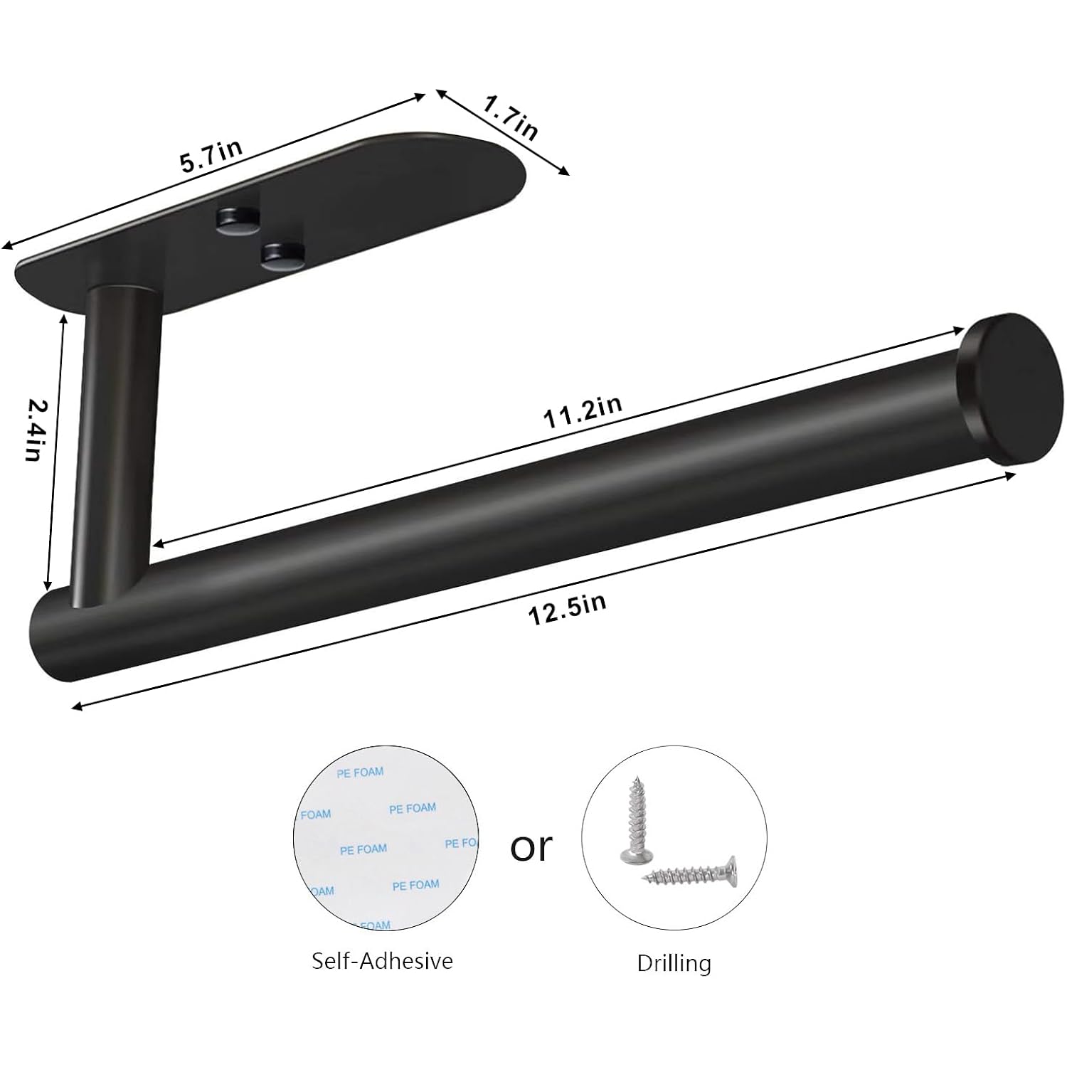 VAEHOLD Adhesive Paper Towel Holder Under Cabinet Wall Mount for Kitchen Paper Towel, Black Paper Towel Roll Holder Stick to Wall, Stainless Steel（Black）