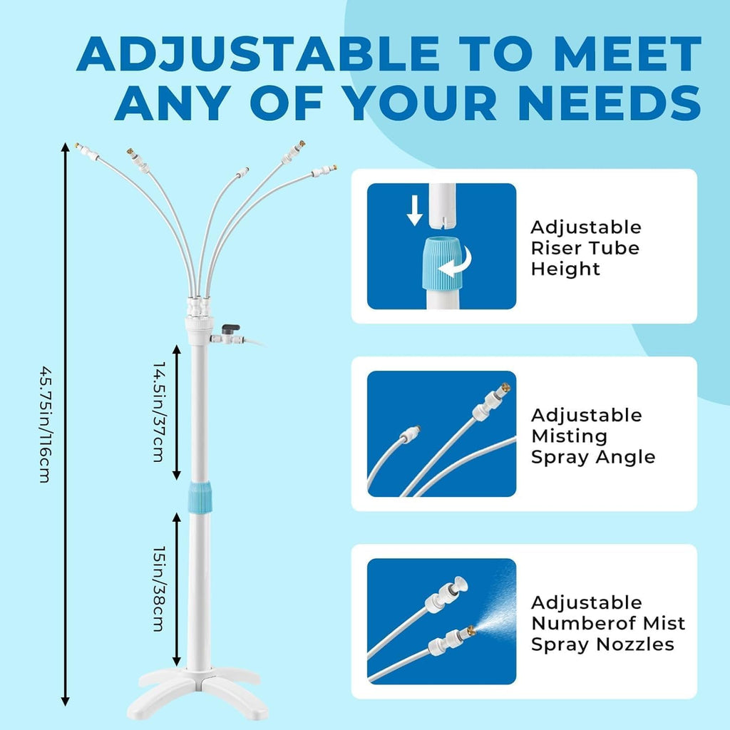 Stand Misters For Outside Patio, Standing Misters With Adjustable 46In Height, 5 Brass Nozzles And 26Ft Line, Standing Misting Cooling System For Bbq, Patio, Pool, And Outdoor Water Fun