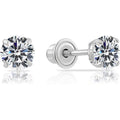 14k White Gold Solitaire Round Cubic Zirconia CZ Stud Earrings in Secure Screw-backs
