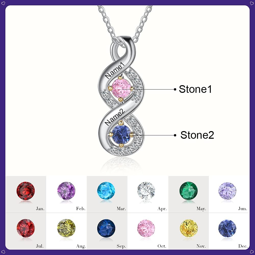 GLAMCARAT Minimalist 925 Sterling Silver necklace with birthstones mothers jewelry personalized engraved necklace for women gift for mom sister daughter grandma family jewelry custom pendant