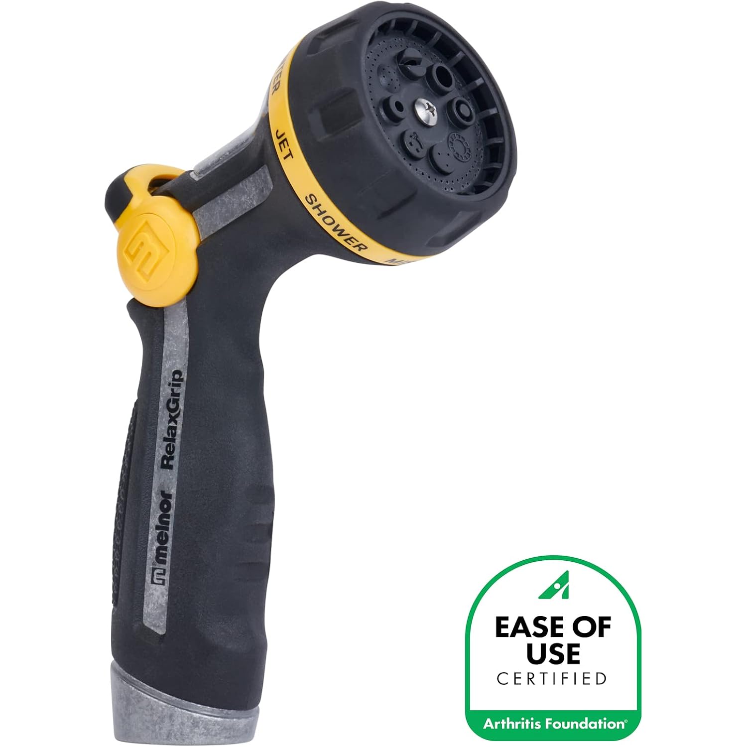 Melnor 65188Amz Relaxgrip Metal Nozzle, Multi-Pattern, Arthritis Foundation Ease Of Use Certified, Quick Connect Bundle, Black, Yellow