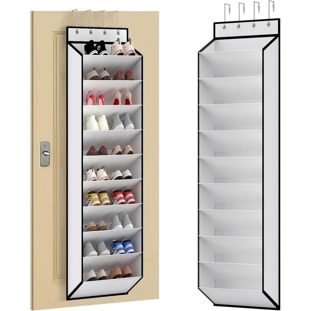 Keepjoy 10 Tiers White Over Door Shoe Organizer Storage, Hanging Shoe Holder For Door With Large Deep Pockets, Fit 20-30 Pairs Shoe Rack For Sneakers, Boots (White)