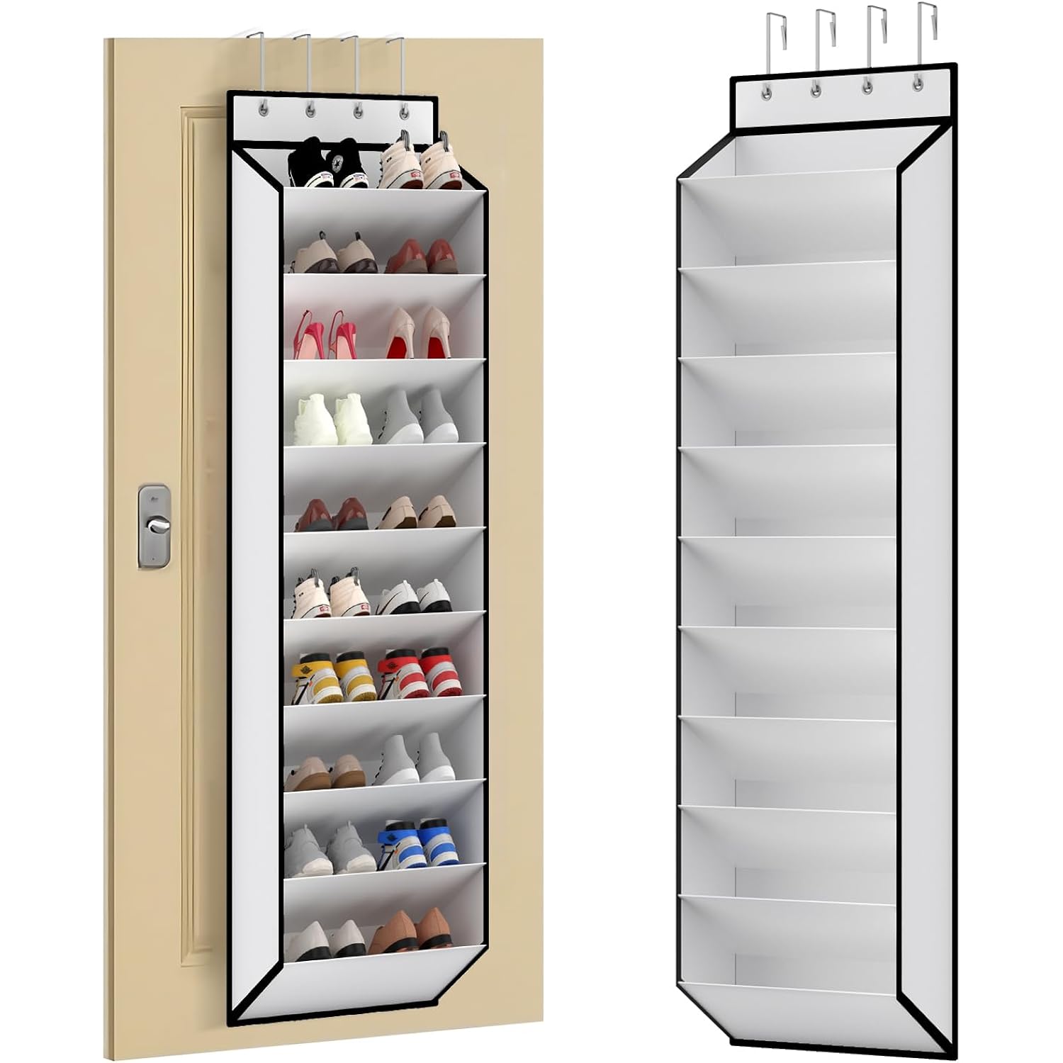 Keepjoy 10 Tiers White Over Door Shoe Organizer Storage, Hanging Shoe Holder For Door With Large Deep Pockets, Fit 20-30 Pairs Shoe Rack For Sneakers, Boots (White)