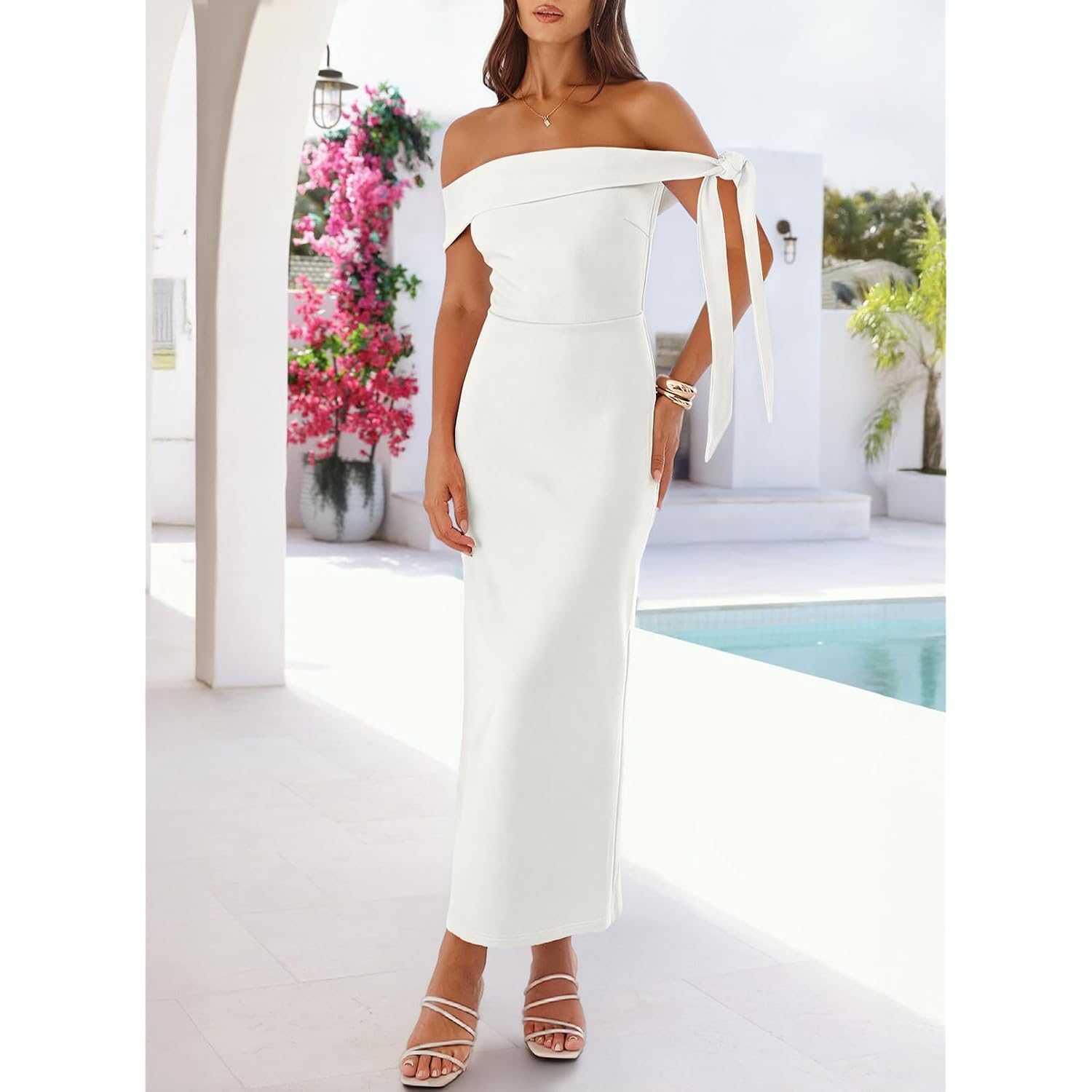 Merokeety Women'S Summer Off The Shoulder Maxi Dress 2026 Bodycon Wedding Guest Cocktail Formal Party Long Dresses