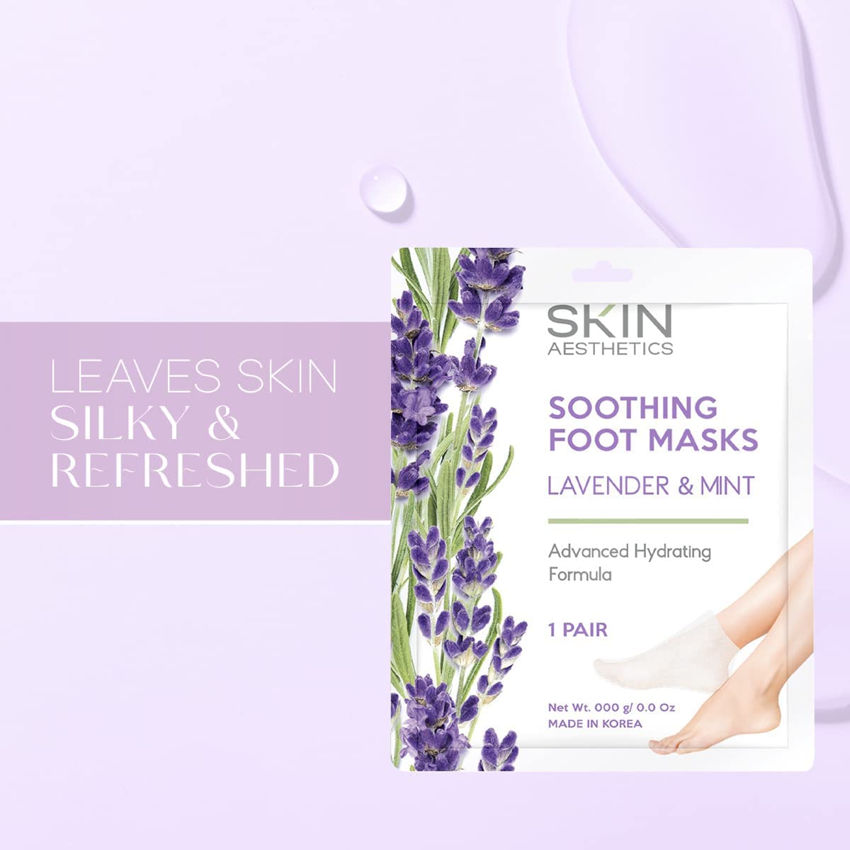 Skin Aesthetics Lavender & Mint Foot Masks - Repairs & Softens Cracked Feet, Hydrating & Exfoliating - Dermatologist Tested Korean Skincare - Clean Beauty, Natural Ingredients, Cruelty-Free - 3 Pairs
