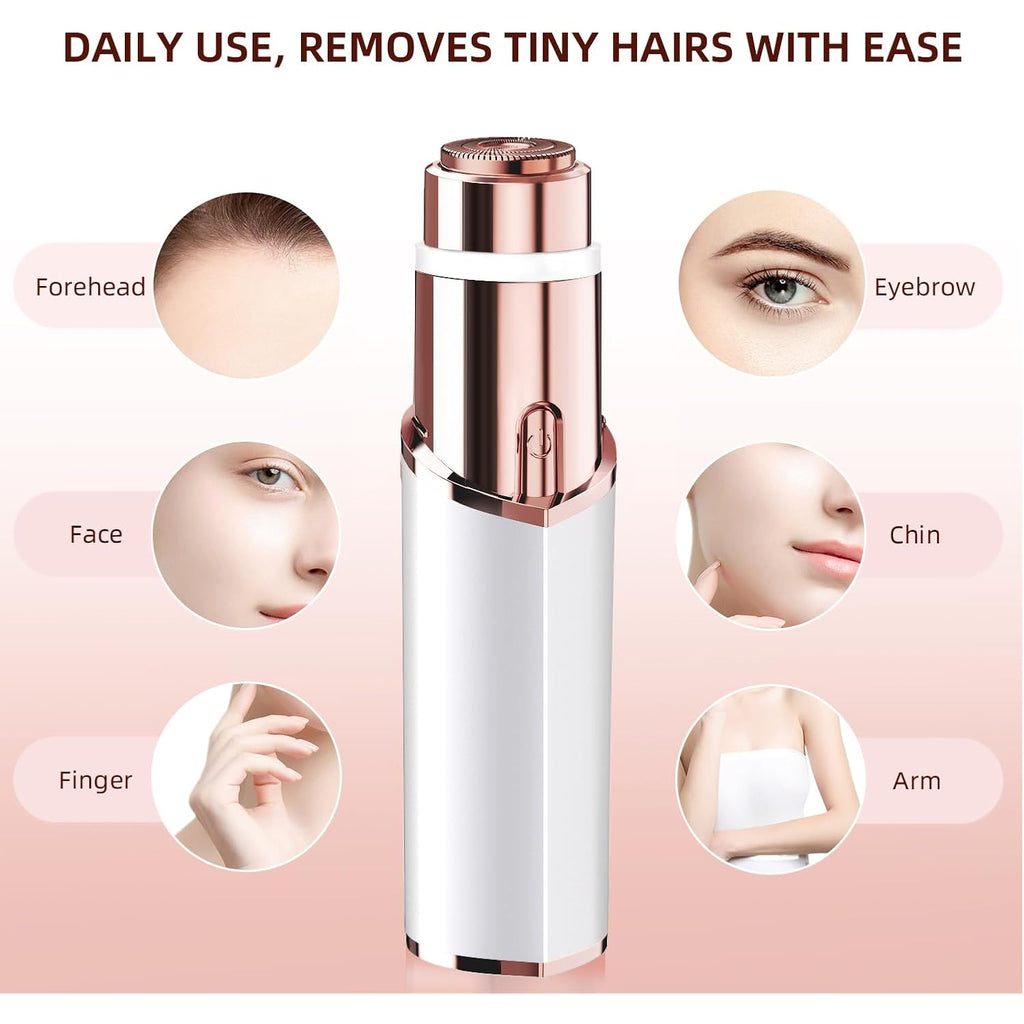 Facial Hair Removal for Women, Electric Rechargeable Painless Hair Remover for Face, Upper Lips, Chin, Peach Fuzz, with LED Light