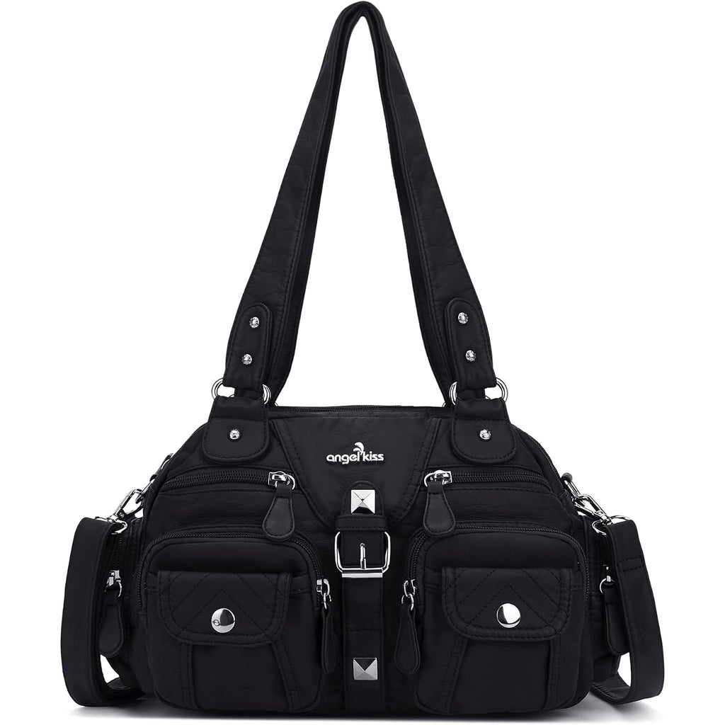 Angel Kiss Hobo Crossbody Purses For Women Shoulder Bag Multipocket Soft Hobo Purses Removable Strap Leather Handbags