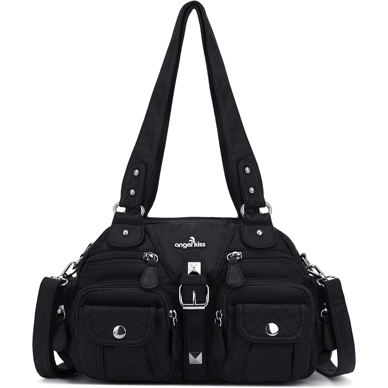 Angel Kiss Hobo Crossbody Purses For Women Shoulder Bag Multipocket Soft Hobo Purses Removable Strap Leather Handbags