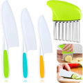 TAORISH 4 Pcs Kids Knife Set, Kids Kitchen Knife with Crinkle Cutter, Serrated Edges Plastic Toddler Chef Knife for Real Cooking & Cutting Fruit Bread