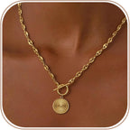 Chunky Gold Necklace for Women, Simple 14K Gold/Silver Plated Circle Pendant Choker Necklaces Trendy Dainty Heart Chain Toggle Clasp Necklace Jewelry Gift for Women