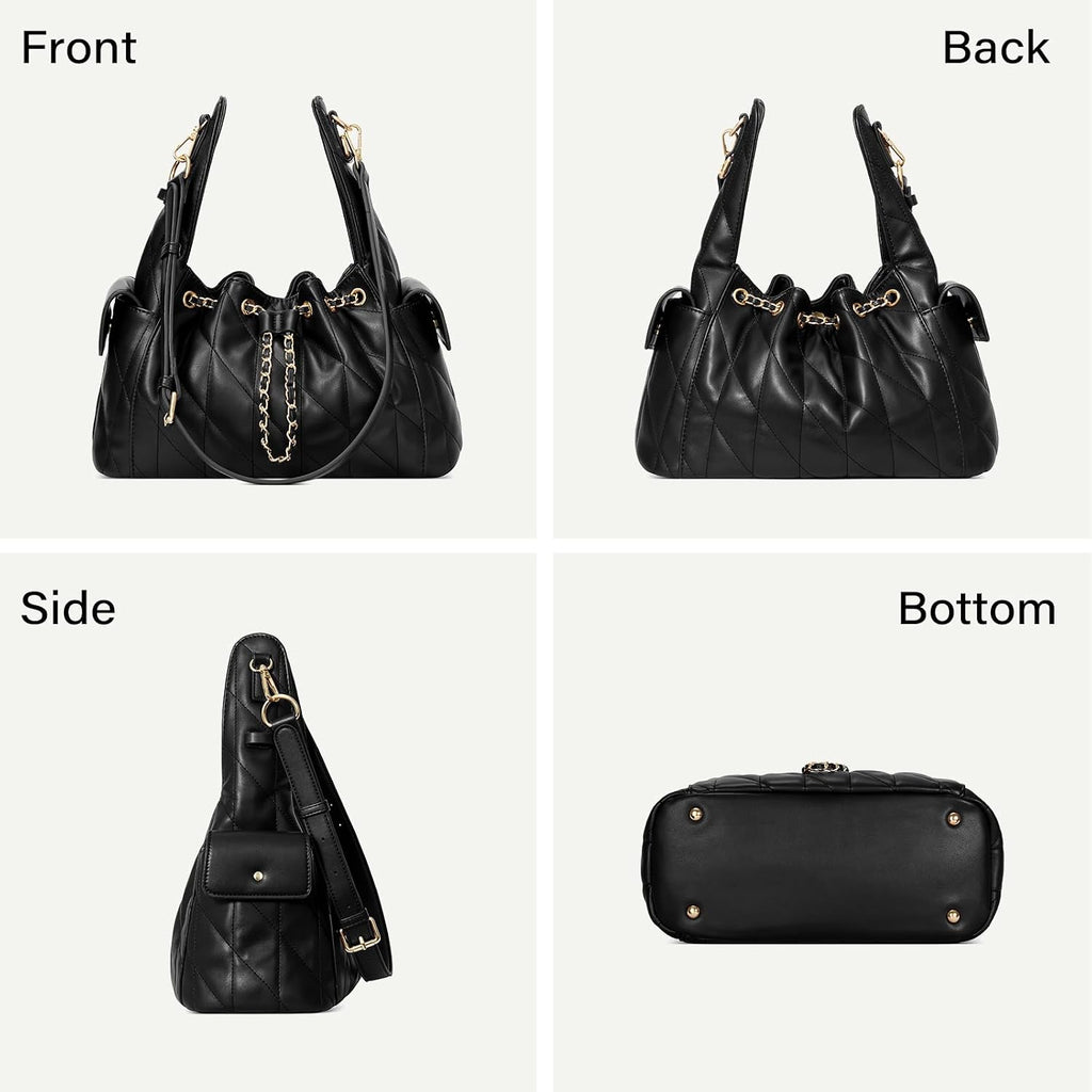 Cluci Quilted Leather Handbag, Soft Tote Bags For Women With Adjustable Strap, Crumpled Shoulder Purse Tabby Slouchy Hobo Bag