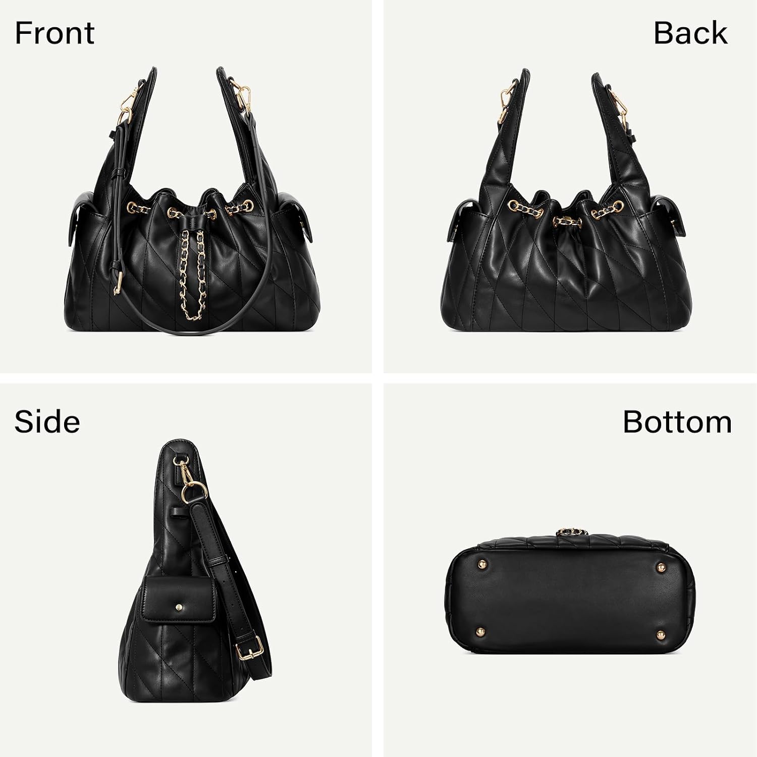 Cluci Quilted Leather Handbag, Soft Tote Bags For Women With Adjustable Strap, Crumpled Shoulder Purse Tabby Slouchy Hobo Bag