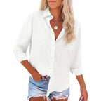 Womens Summer Linen Shirts Casual Button Down 2026 Long Sleeve Cotton Top Blouse Shirt With Pocket