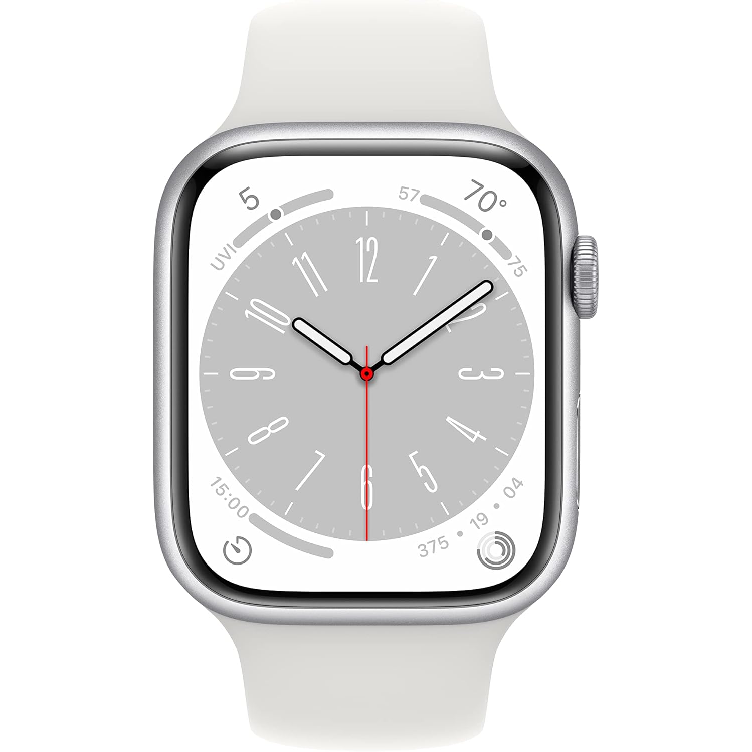 Apple Watch Series 8 [GPS, 45mm] - Silver Aluminum Case with White Sport Band, S/M (Renewed)