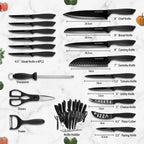 Kitchen Knife Set with Block, 19 PCS High Carbon Stainless Steel Sharp includes Serrated Steak Knives Set, Chef Knives, Bread Knife, Scissor, Sharpener, all in one