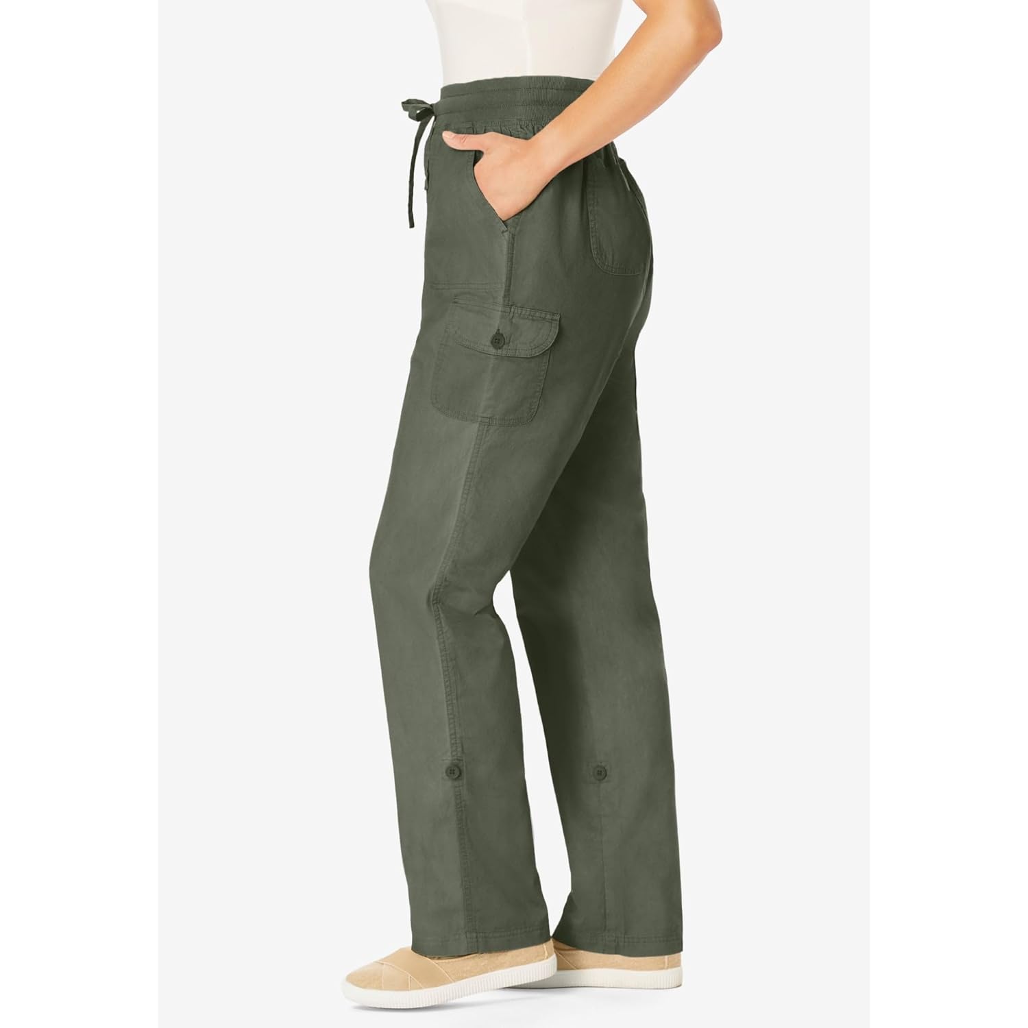 Plus Size Convertible 2-in-1 Cargo Pant & Capri Elastic Waist