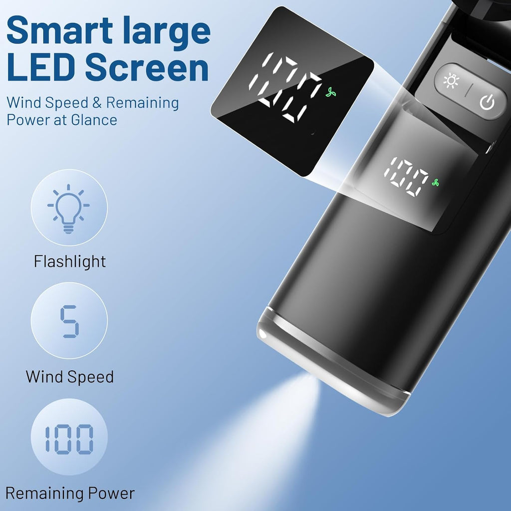 Lerat Portable Handheld Turbo Fan, 5 High-Speed Wind, Battery Operated, Up To 12H Runtime, 3 In 1 Hand Fan With Led Display & Flashlight, Personal Cooling Fan For Travel, Outdoor, Beach Essentials