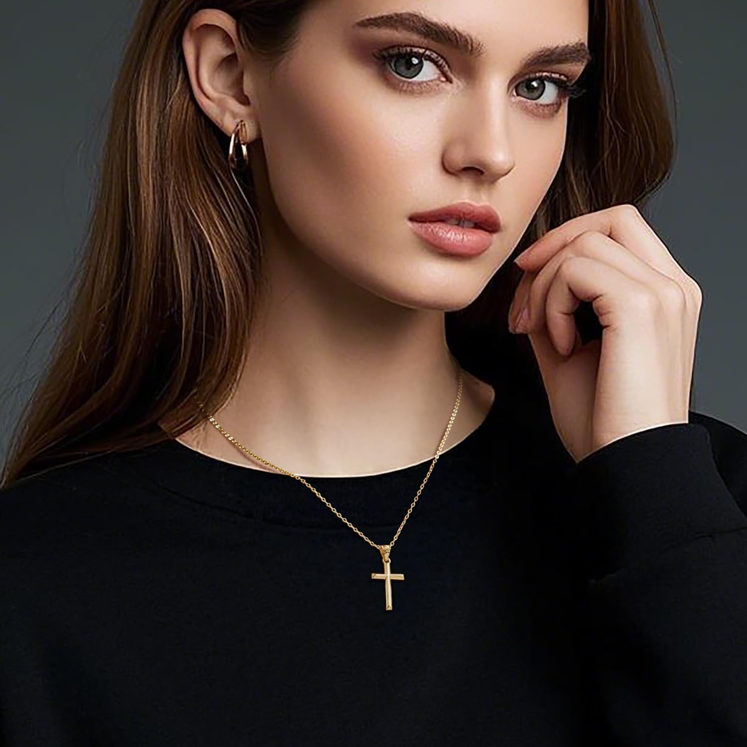 ENROSE 14K Gold Cross Necklace for Women Small Cross Necklace for Women 14K Gold Necklaces for Womens Trendy Modern Minimalist Inspiration Golden Jewelry for Womens Crosses Pendant (A-Cross)
