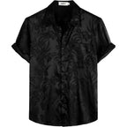 Vatpave Mens Summer Jacquard Regular Fit Shirts Casual Button Down Short Sleeve Beach Tops With Pocket
