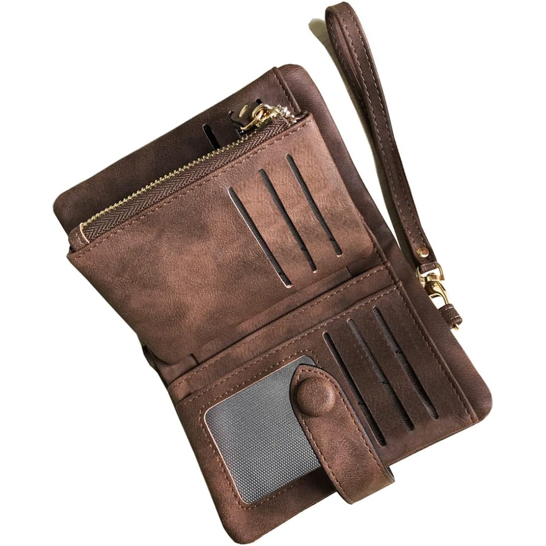 AOXONEL Women's Small Bifold Leather wallet Rfid blocking Ladies Wristlet with Card holder id window Coin Purse