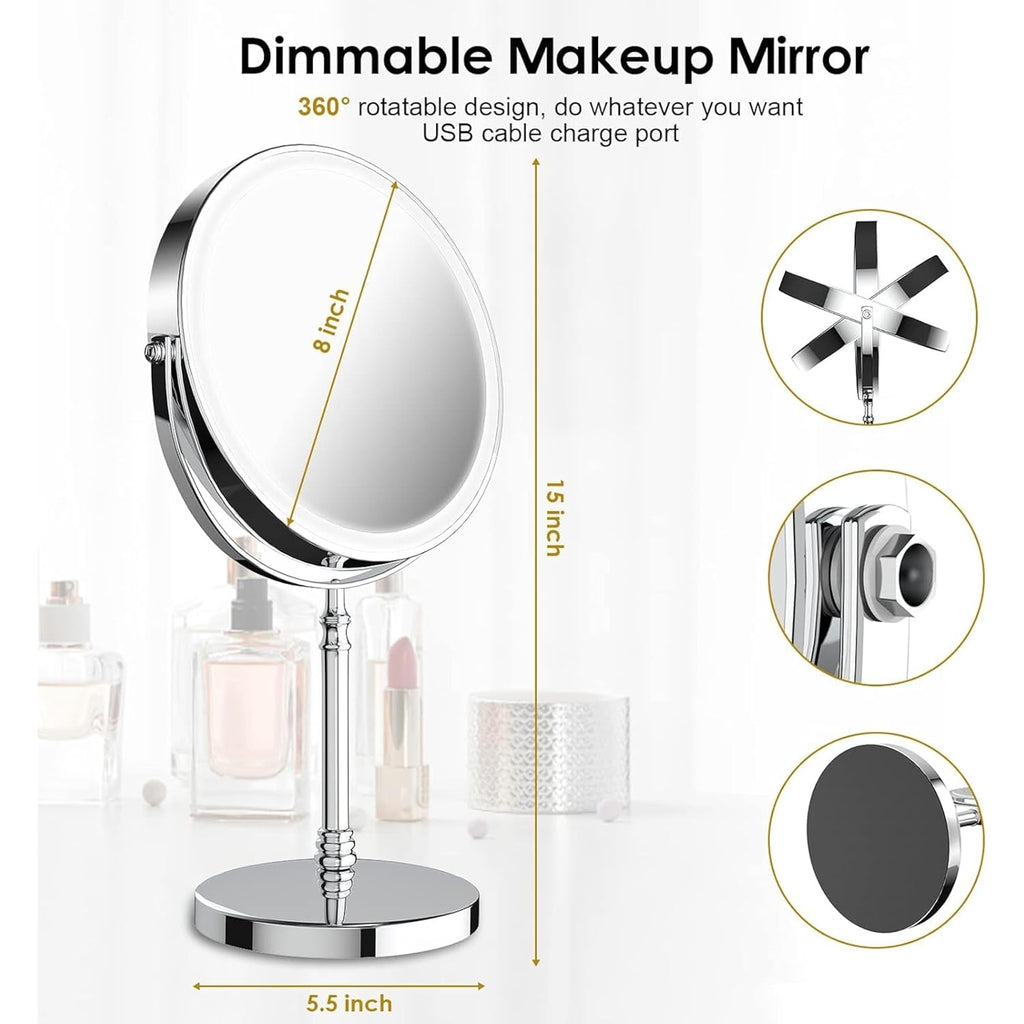 Deiovwxs Makeup Mirror, Rechargeable Vanity Mirror With 3 Lights, 1X/10X | Adjustable Brightness, 3000Mah, Double-Sided, Gift For Mom, Women, Wife, Girls, Dorm Room Essential