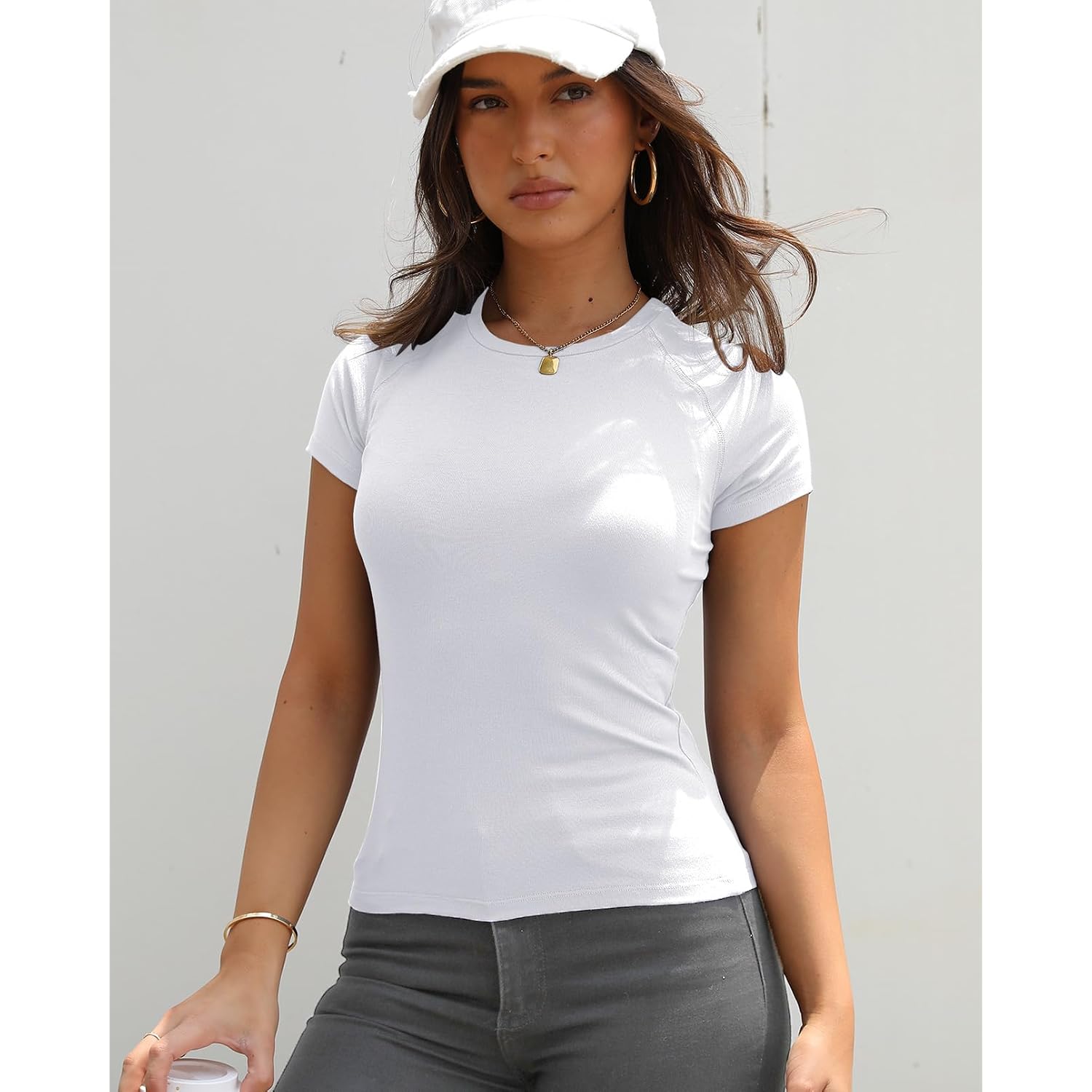 Abardsion Women Casual Raglan Sleeve Slim Fit T Shirts - 2026 Summer Crewneck Short Sleeve Basic Going Out Tops Workout