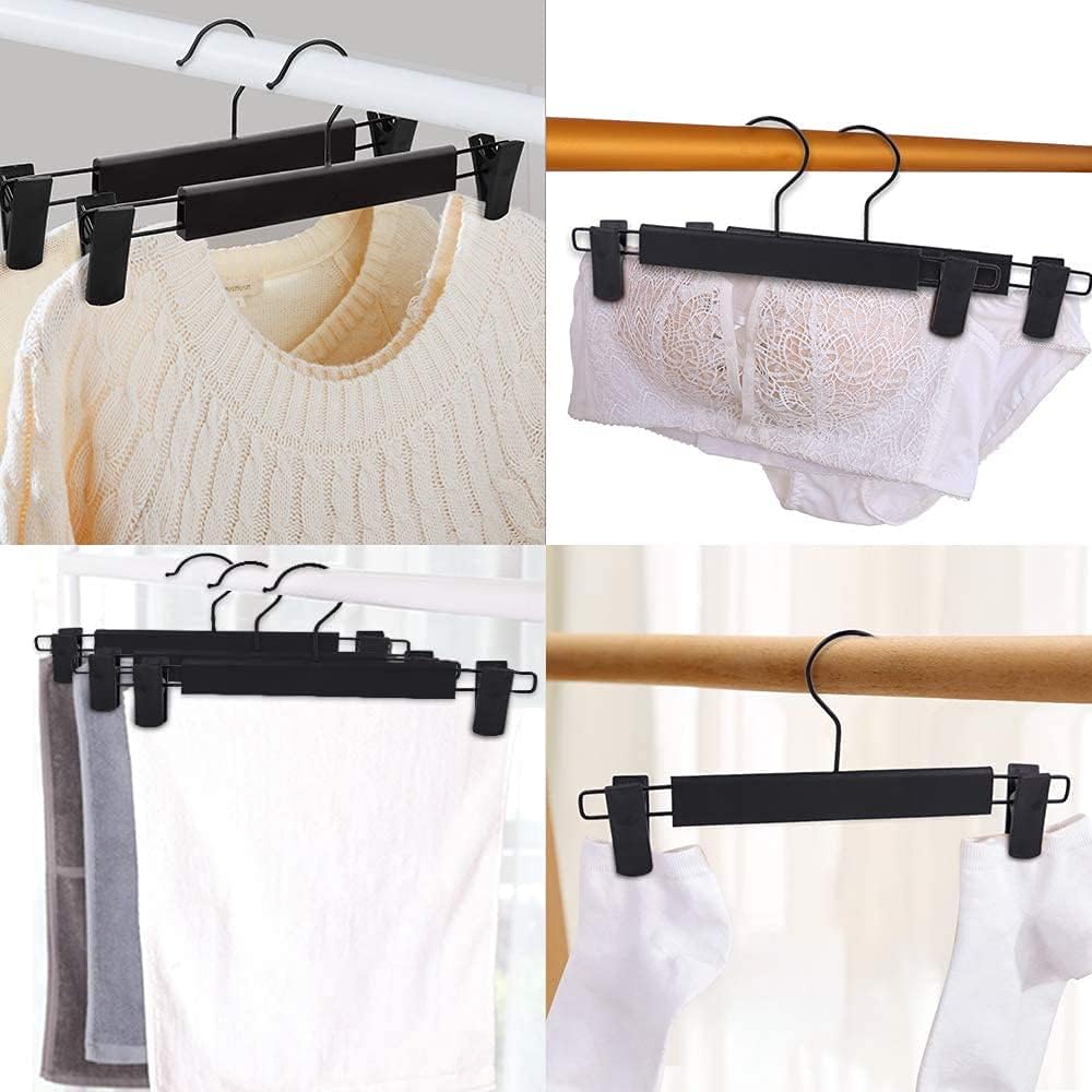 Pants Hangers With Clips, Skirt Hangers，360 ° Swivel Hooks Space Saving Hangers For Pants, Skirts, Clothes, Jeans (10Pack, Black)