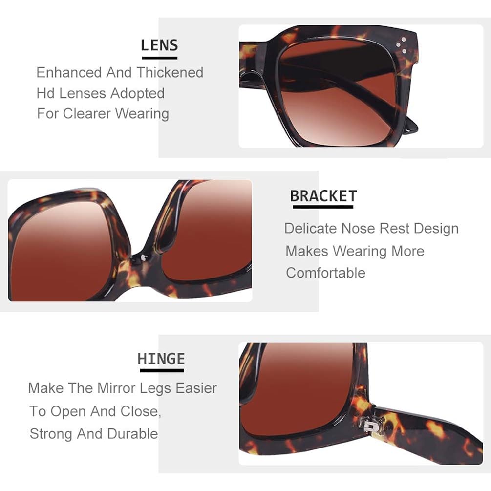 Vintage Women Oversized Sunglasses Designer Luxury Square Sun Glasses UV400 Protection Flat Lens