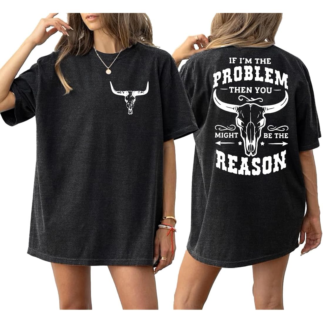 Oversized Country Music Shirts for Women Cow Skull Shirt Western Cowgirl Tee Vintage Concert Outfit Music Lover Tops Grey