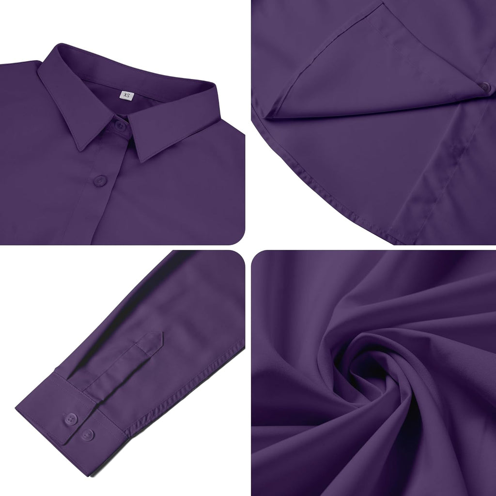 Super Soft Wrinkle Free Button Down Shirts for Women Solid Long Sleeve Striped Formal Work Dress Blouses Tops