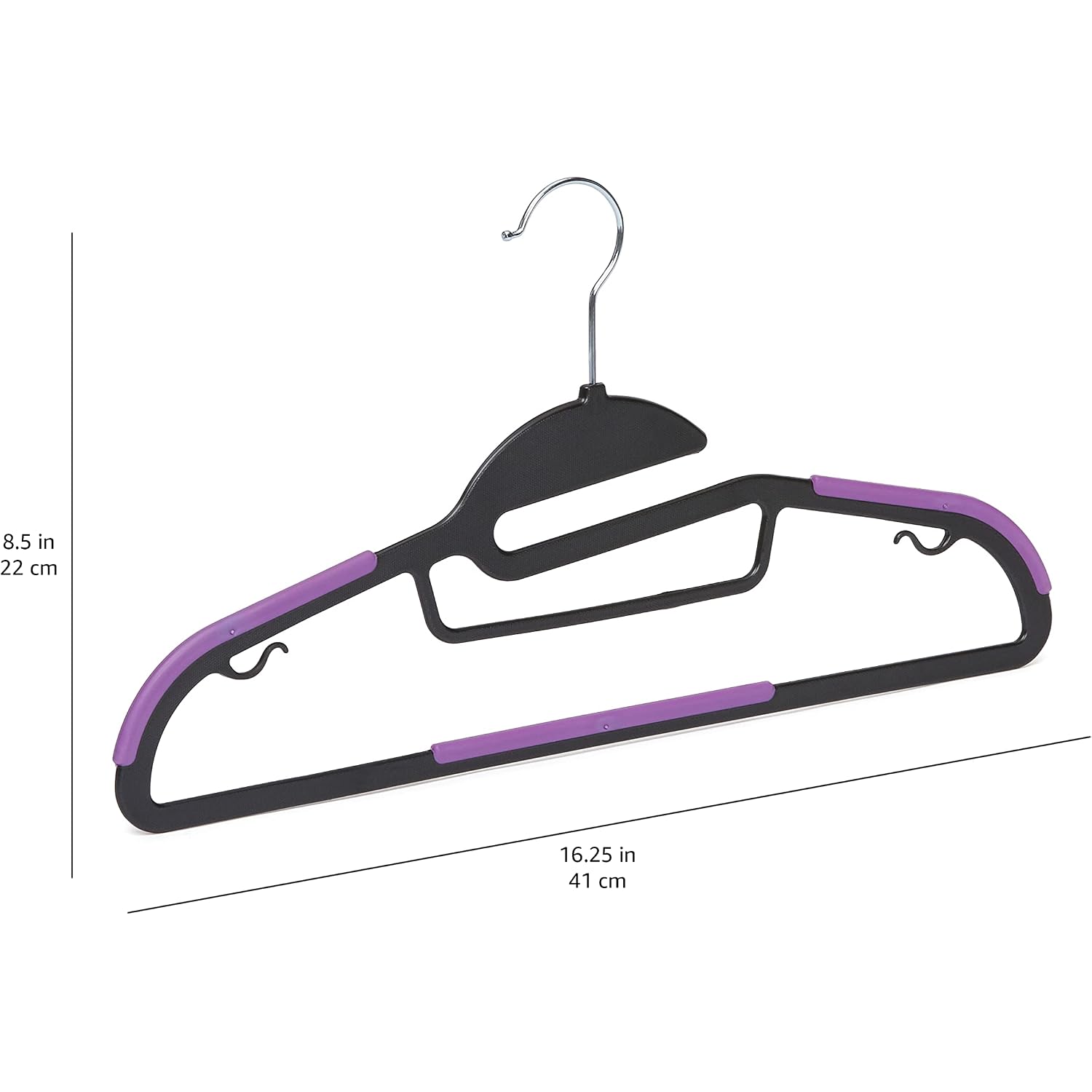 Amazon Basics Space Saving Non-Slip Rubber Coated Plastic Hangers With 360 Degree Swivel Hook, Black/Purple, Pack Of 50