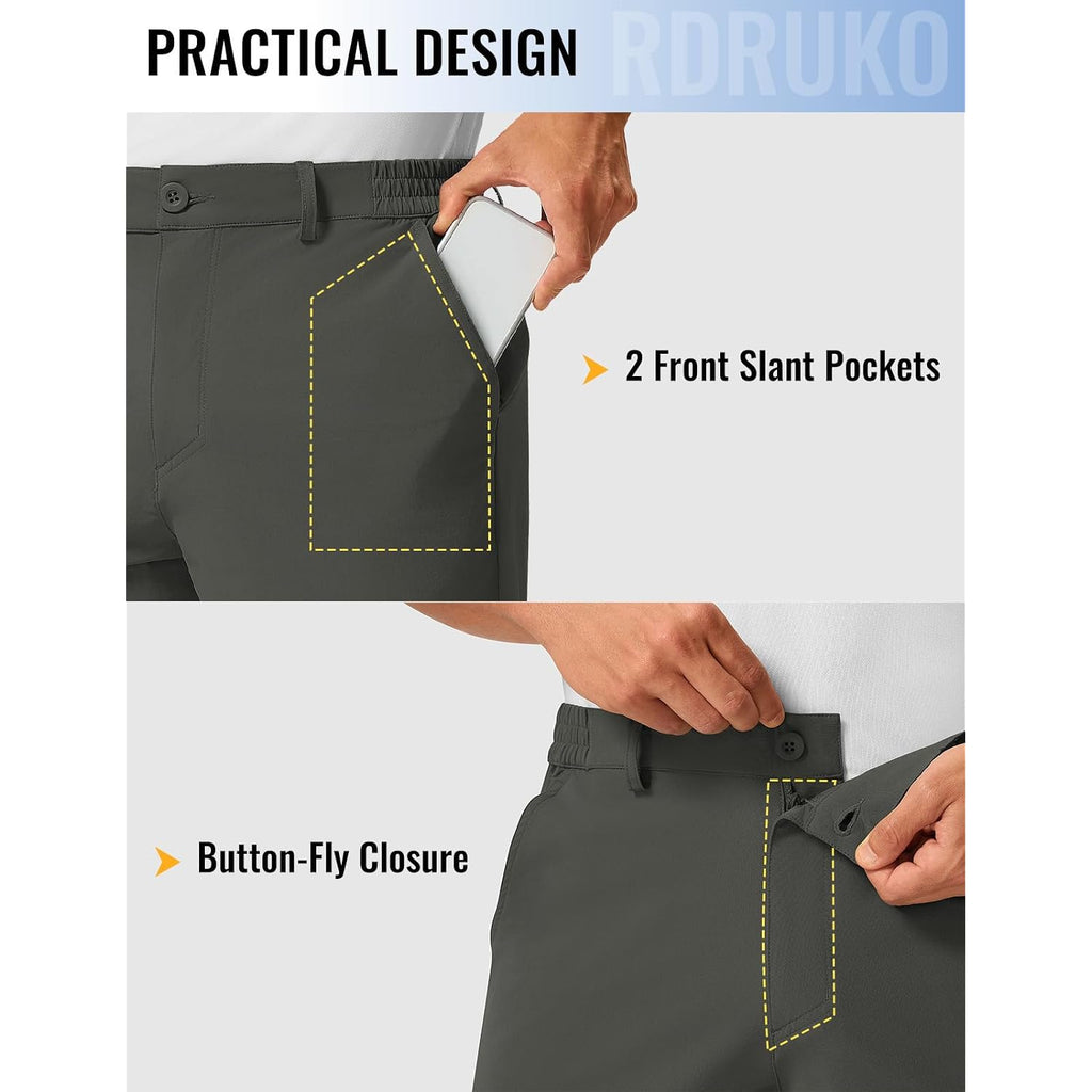 Rdruko Men'S Stretch Golf Shorts 9" Quick Dry Lightweight Elastic Waist Waistband Flat Front Dress Shorts With 5 Pockets