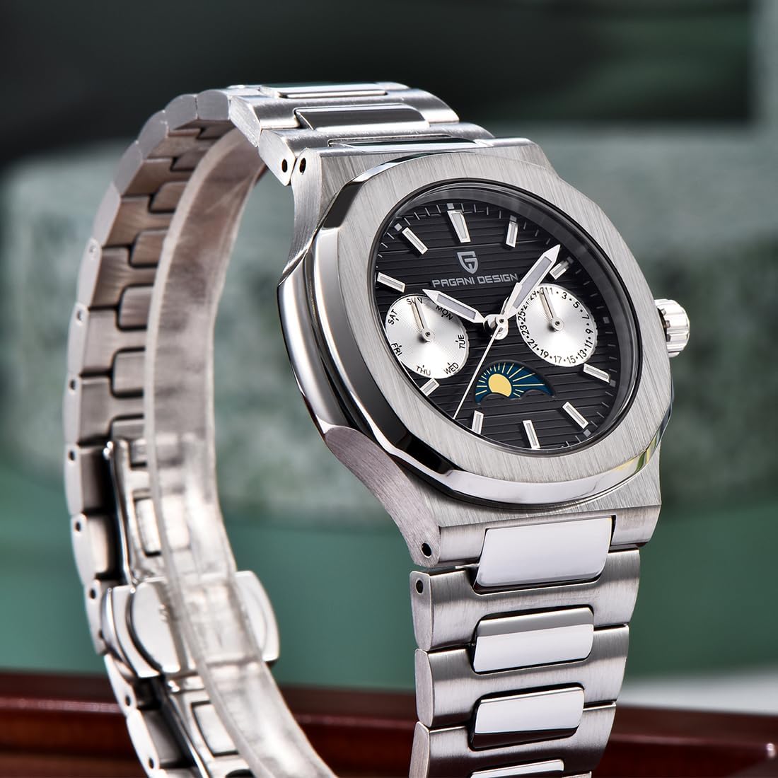 Pagani Design Women'S Watch, Stainless Steel, 50 Meter Water Resistant, Quartz, Luxury Women'S Watch, Multifunction Luminous, Moon Phase, Automatic Date Display, Day Of The Week Reloj Para Mujer