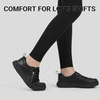 Treesky Black Slip On Non Slip Work Shoes For Women, Faux Leather Sneakers | Slip Resistant Soles, Water Resistant Faux Leather, Wipe Clean, Eva Cushioning, No-Tie Slip-On, For Kitchen & Food Service