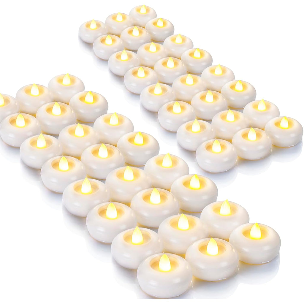 Homemory 48Pack 2” Flameless Led Floating Candles, 200 Hour Plastic Battery Operated Flickering Waterproof Tealights For Cylinder Vases, Centerpieces At Wedding, Party, Pool, Holiday (White Base)