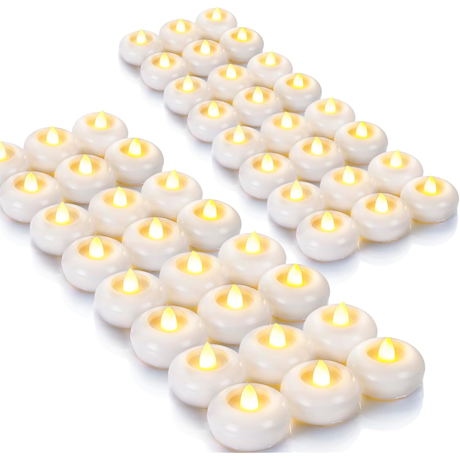 Homemory 48Pack 2” Flameless Led Floating Candles, 200 Hour Plastic Battery Operated Flickering Waterproof Tealights For Cylinder Vases, Centerpieces At Wedding, Party, Pool, Holiday (White Base)