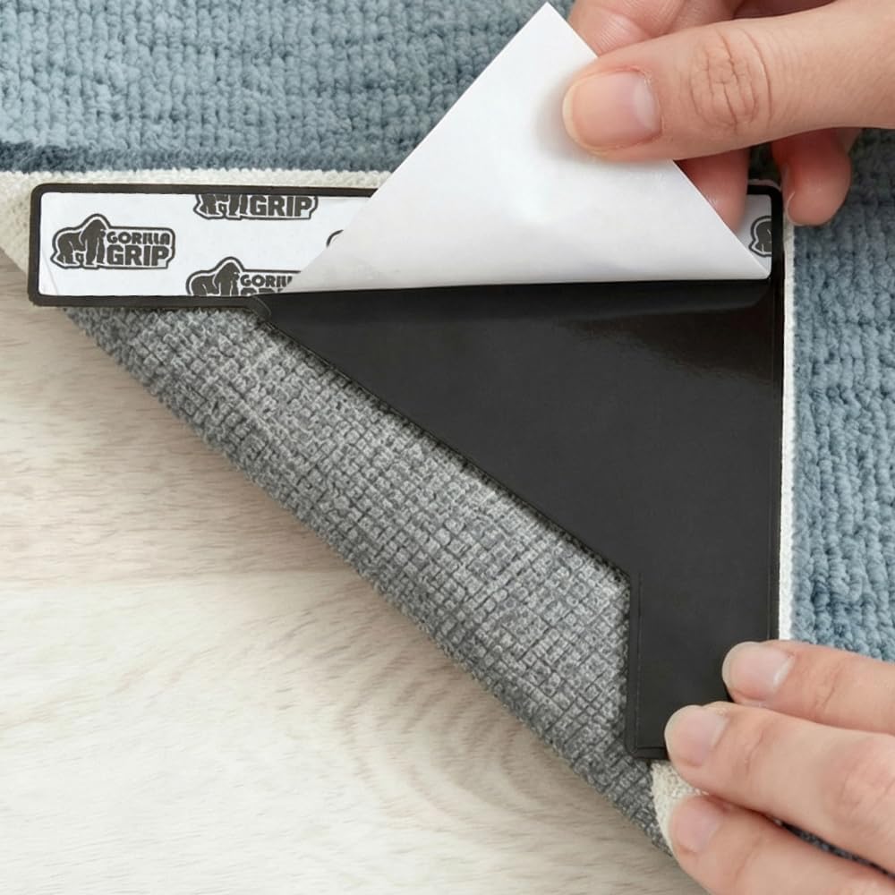 GORILLA GRIP® Extra Wide Dual Sided Rug Gripper Pads, Holds Carpet in Place on Hardwood Floors and Tile, Removable Reusable Sticky Corner Grippers, Universal Fit Floor Pad for Under Area Rugs, 4 Pack