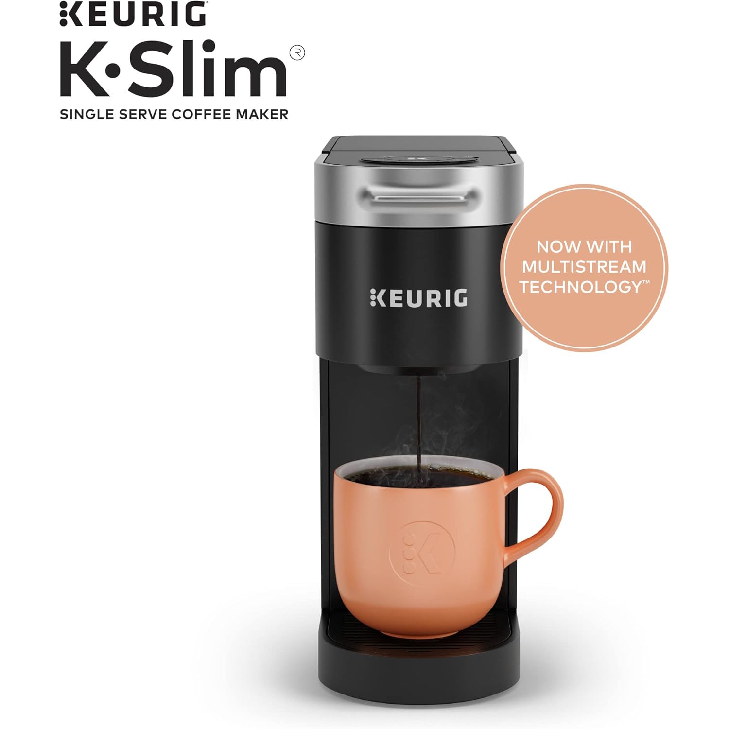 Keurig K-Slim Single Serve K-Cup Pod Coffee Maker, Multistream Technology, 3 Brew Sizes, Slim and Sleek Design, 46oz Removable Reservoir, Black