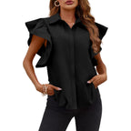 Womens Ruffle Button Down Shirts Cute Summer Short Sleeve Tops Blouse