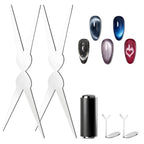 5pcs Cat Eye Magnet Set, 2-in-1 Scissor Shape Nail Magnet Tool create French & V-Shape nail effects, Heart Guide & Cylindrical Magnet for Cat Eye Gel Polish, Nail Art DIY for Home, Salon, Studio