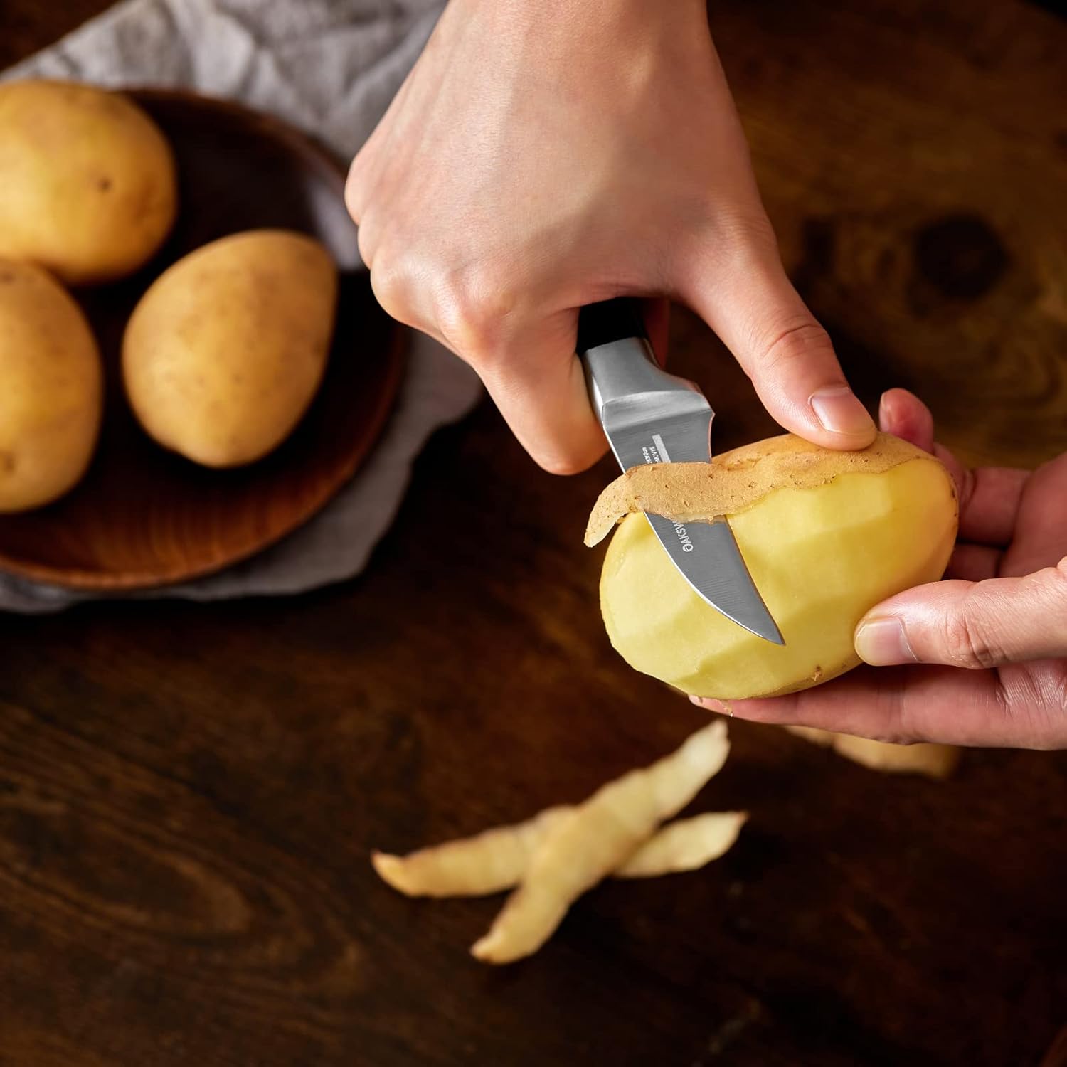 Bird Beak Paring Knife, 2.75 Inch Razor-Sharp Pro Tourné Knife | German High Carbon Steel Curved Peeling Knife For Round Fruit, Coring & Precision Garnishing, Ergonomic Full-Tang Handle