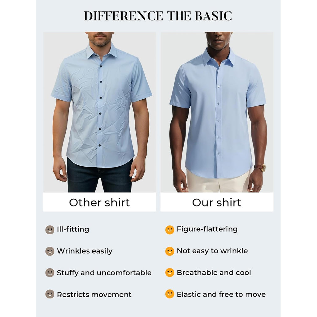 Pj Paul Jones Mens Short Sleeve Dress Shirts Stretch Wrinke Free Untucked Business Casual Button Down Shirt Regular Fit