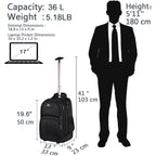 Matein Rolling Backpack, 17 Inch Water Resistant Wheeled Laptop Backpack | Carry On Luggage Business Bag, Large Capacity, Overnight College Computer Bag, Trolley Suitcase For Men Women, Travel, Black