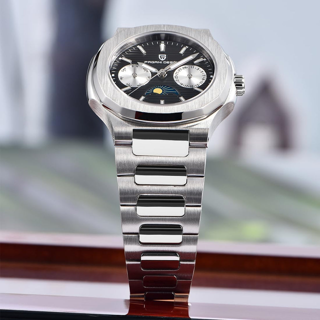 Pagani Design Women'S Watch, Stainless Steel, 50 Meter Water Resistant, Quartz, Luxury Women'S Watch, Multifunction Luminous, Moon Phase, Automatic Date Display, Day Of The Week Reloj Para Mujer